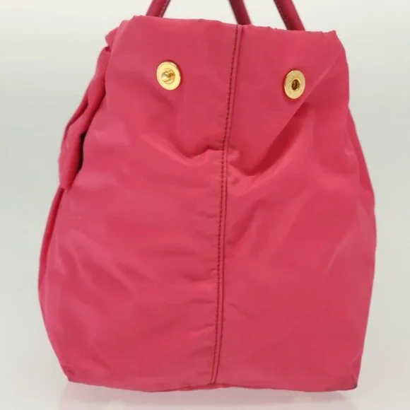 PRADA Hand Bag Nylon Pink Gold Auth